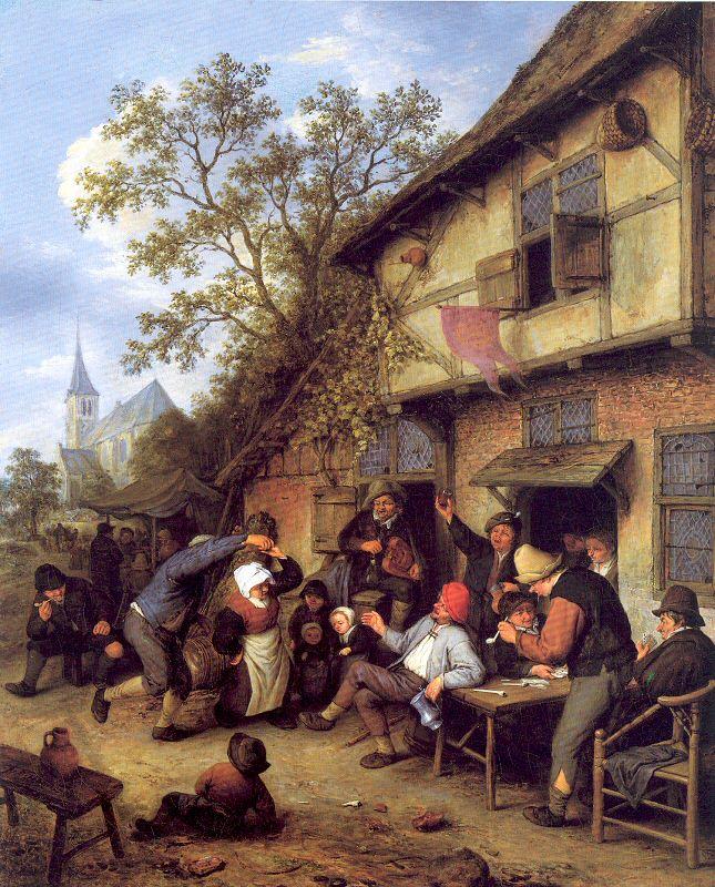 Ostade, Adriaen van Merrymaking Outside an Inn Germany oil painting art